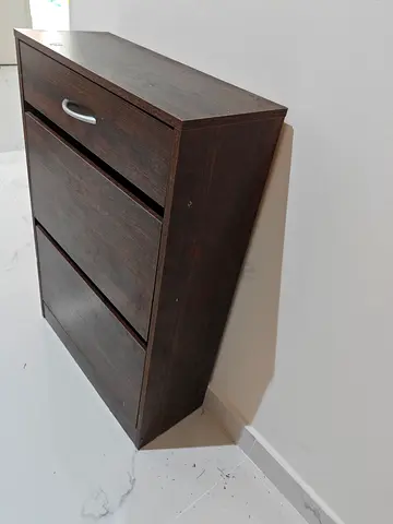 Slim Shoe Cabinet - Dark Wood Finish