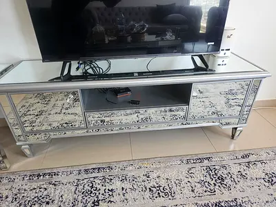 Mirrored TV Console / Entertainment Unit - Silver Finish