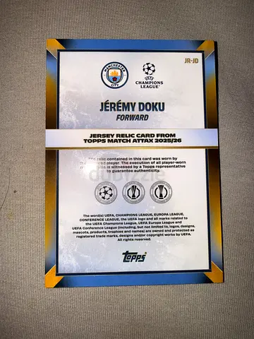 Jeremy Doku Topps Match Attax 2025/26 Jersey Relic Card