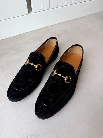 Gucci Black Velvet Jordaan Horsebit Loafers