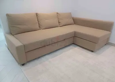 Beige L-shaped Sofa with Storage - Good Condition