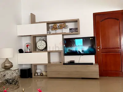 Modern wall-mounted entertainment center with storage unit