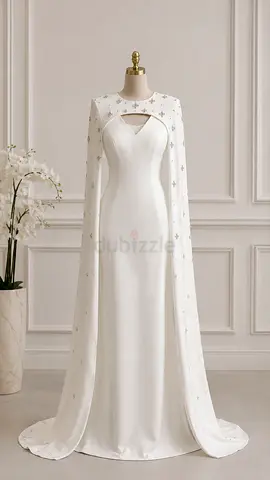 Elegant White Wedding Dress with Beaded Cape Overlay