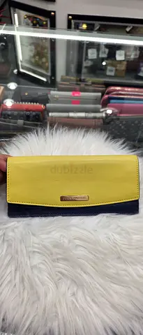 Two-tone yellow navy long women's wallet - slim clutch