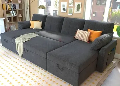 Dark gray colour 4 seater L shape Sofa bed with storage
