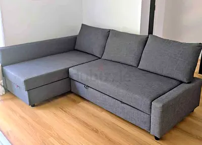 Grey L-Shaped Sectional Sofa Bed with Storage