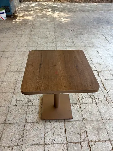 Square Wooden Cafe Table with Metal Pedestal Base