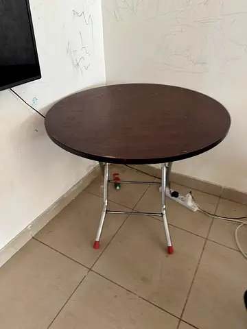 Round Folding Table with Wooden Top and Metal Legs - Good Condition