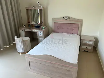 Single Bed with Headboard, Nightstand and Dressing Table - Light Wood, 7 months old