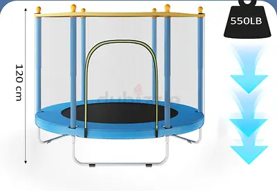 Kids 48-inch Safety Trampoline with Enclosure and Handle (120cm, 550lb)