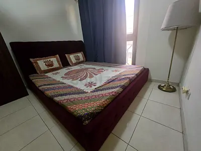 KING size fabric bed frame with storage and mattress - good condition