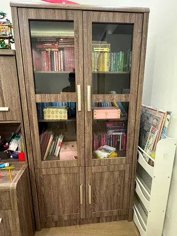 Wooden Bookcase Cabinet with Glass Doors