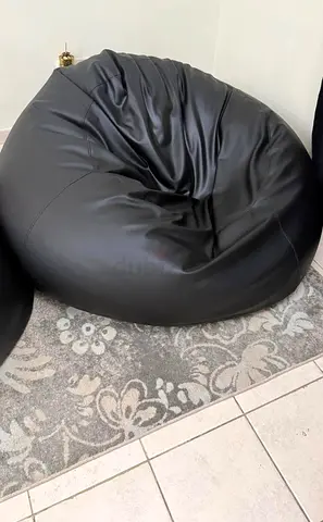 Pair of Black Faux Leather Bean Bag Chairs - Good Condition