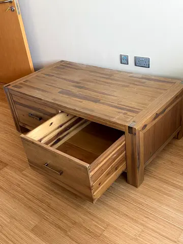 Solid Wood Coffee Table with Two Pull-Out Drawers - 130x70x45 cm