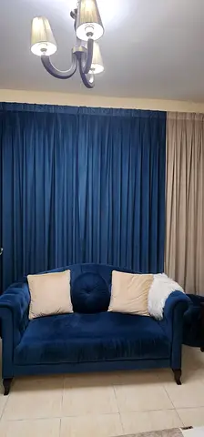 Blue Velvet 3-Seater Sofa +2+1 + L shape with Cushions —V. Good Condition
