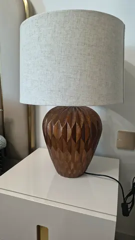 Beautiful Table Lamp with Light Beige Fabric Shade Brownish base. New condition