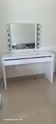 Dressing table with mirror, chair and wall light