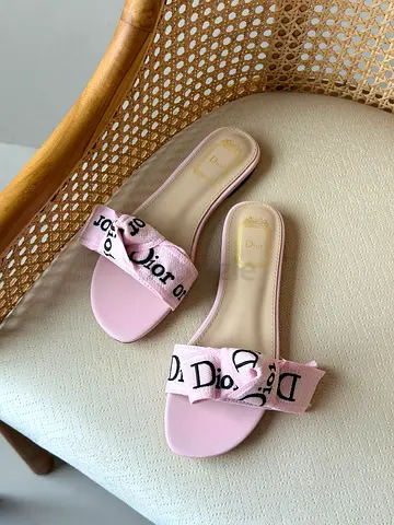Light Pink Dior Logo Bow Slide Sandals (Size not listed) - Gentle Used Condition