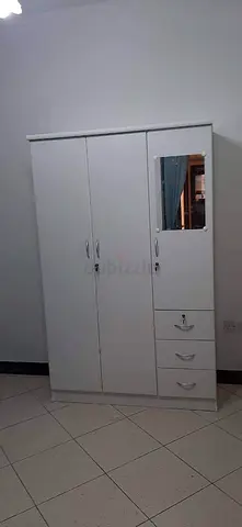 Modern 3 Door White Wardrobe with Mirror and Drawers