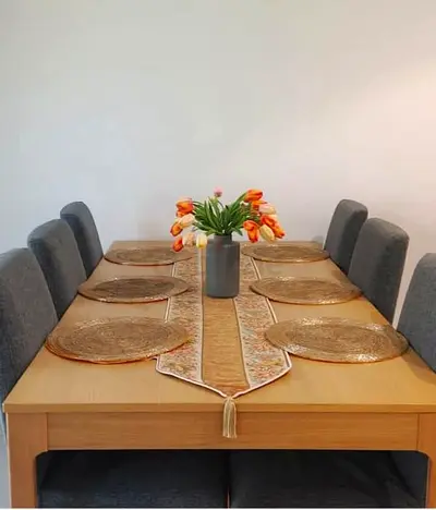 Solid Wood Dining Table with 6 Upholstered Chairs