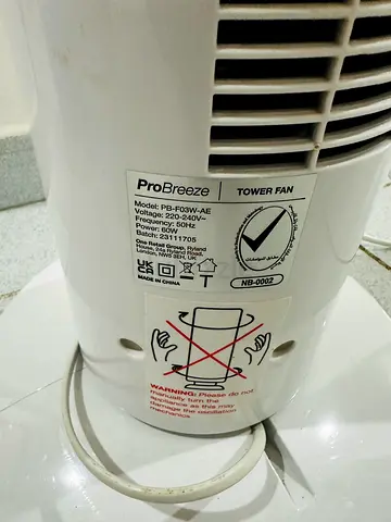 ProBreeze Tower Fan PB-F03W-AE - Working Condition, White