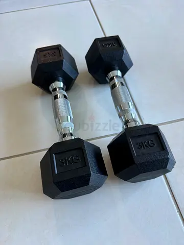 Pair of 3kg Hex Rubber Dumbbells - Good Condition
