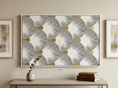 Framed Geometric Wall Art Print - Modern Black & Gold art (90 x 60 cm)