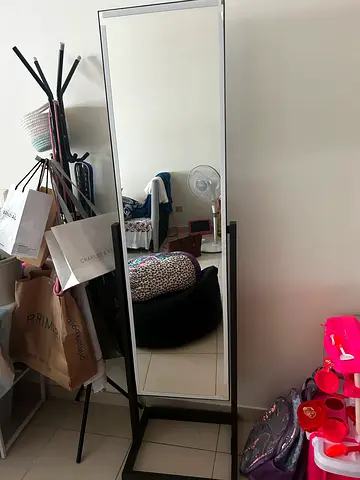 Full-length freestanding mirror with black frame (good condition)