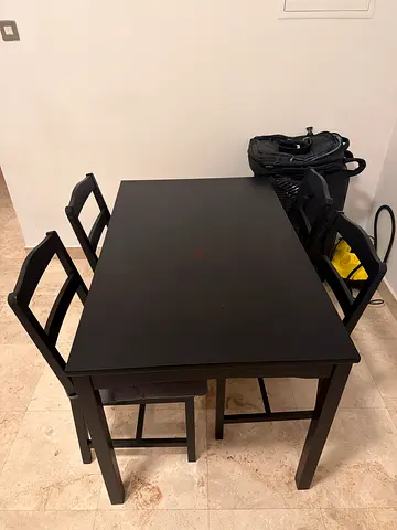 Black wooden dining table with 4 chairs - compact set