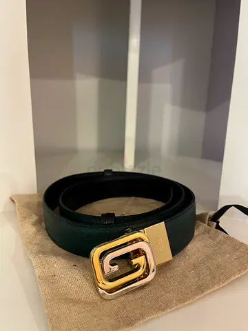 Authentic Gucci Reversible Dark Green/Black Leather Belt with Double-G Buckle - Size 85 (Unisex)