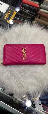 YSL Quilted Zip-Around Pink Leather Wallet (Long) - Good Condition