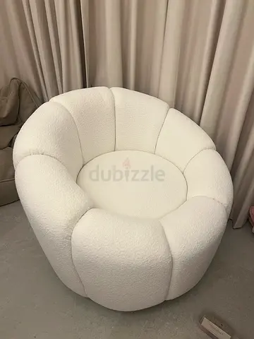 White boucle round accent armchair - cozy single seater