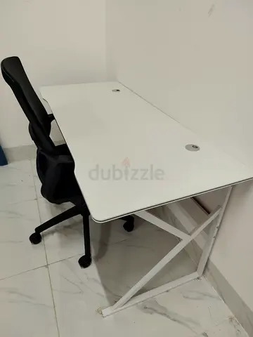 Modern White Study Desk with Ergonomic Black Office Chair