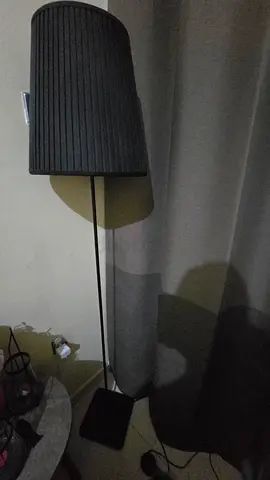 Slim black floor lamp with fabric shade - excellent condition
