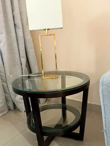 Round Glass Top Side Table with Lower Shelf - Dark Wood
