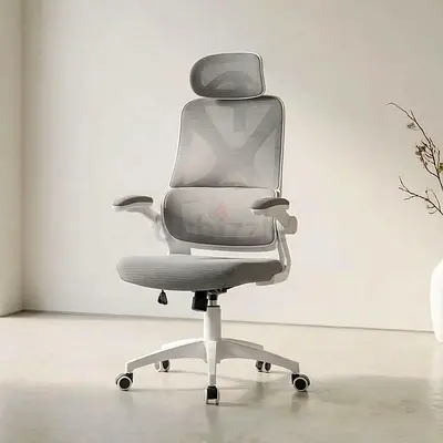 Ergonomic Mesh Office Chair with Headrest - White
