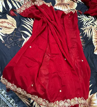 Maroon embroidered traditional women's dress (2-piece) - good condition with scarf