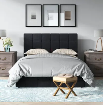 Classic Black Sleek Velvet Platform Bed