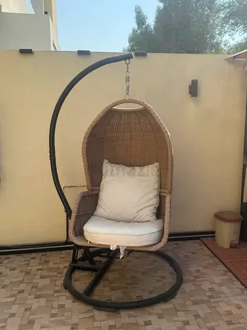 Rattan Hanging Chair with Stand and Cushions - Excellent Condition