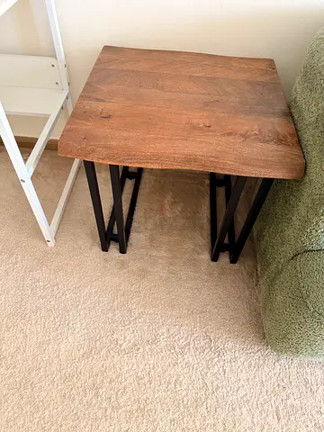 Small Wooden Side Table with Black Metal Legs - Rustic End Table