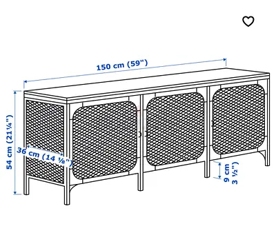 IKEA RÅVAROR style 150cm sideboard / TV unit - 4 doors, rattan look