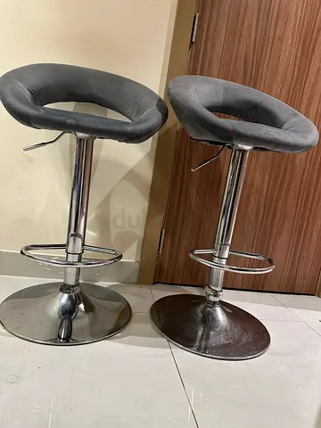 Set of 2 Adjustable Grey Velvet Swivel Bar Stools with Footrest