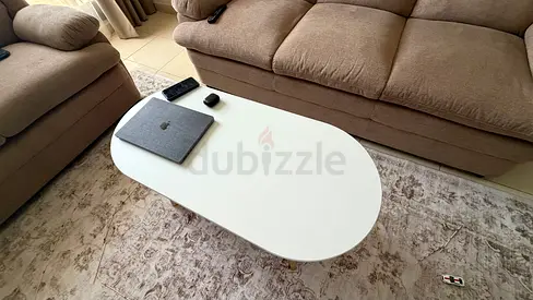 White Oval Coffee Table with Wooden Legs - Good Condition