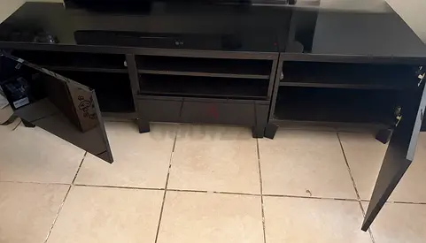 Black TV Entertainment Unit with Storage Cabinets - Good Condition