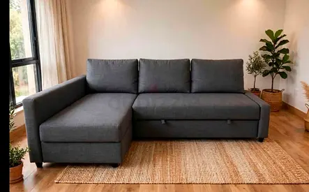 IKEA L shap Sofa store cum bed Gray color