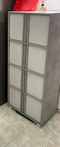 Slim 8-Drawer Storage Cabinet — Grey/White, Good Condition