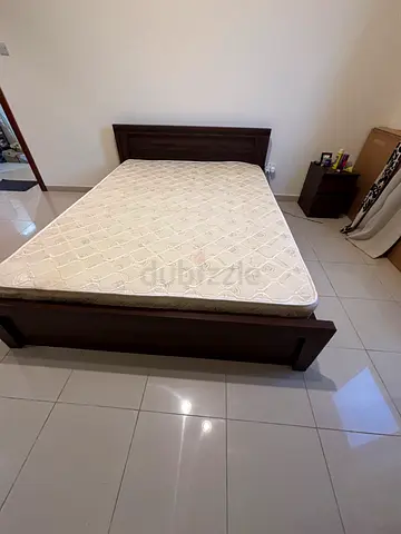 Queen size wooden bed frame with mattress - excellent condition