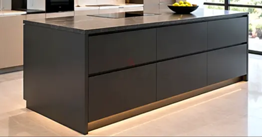 Modern Black Kitchen Island with Stone Countertop