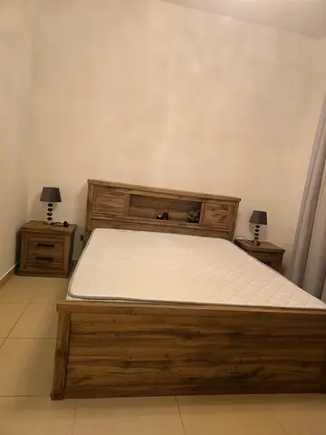 Solid Wood Bed Frame with Headboard and Two Nightstands - Good Condition