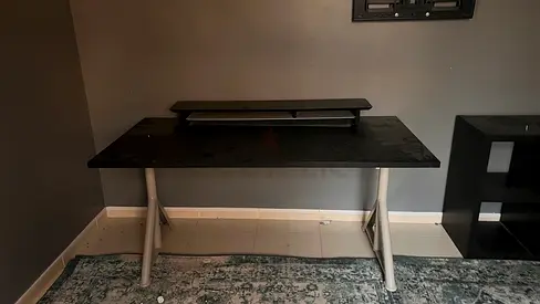IKEA-style modern computer desk with monitor riser - black